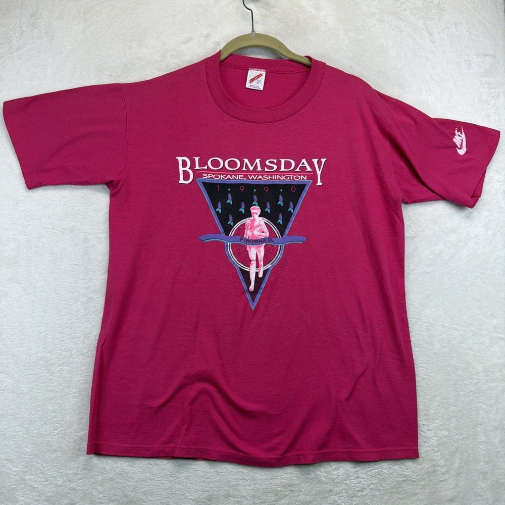 Vintage 1990 Bloomsday Spokane WA Race T-Shirt Jerzees USA Pink Large